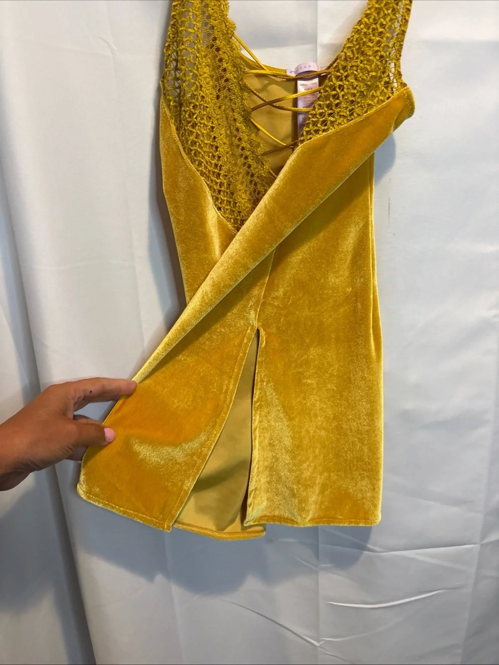 Savage X Fenty Mustard Velvet Lace-Trim Slip